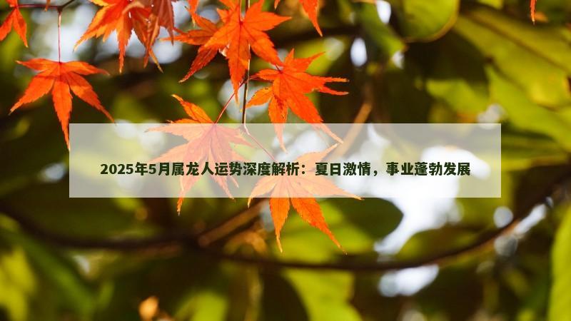 2025年5月属龙人运势深度解析:夏日激情,事业蓬勃发展 2025年5月属龙人运势深度解析:夏日激情,事业蓬勃发展