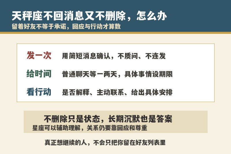 天秤座不回消息又不删除，是什么意思？还要继续联系吗