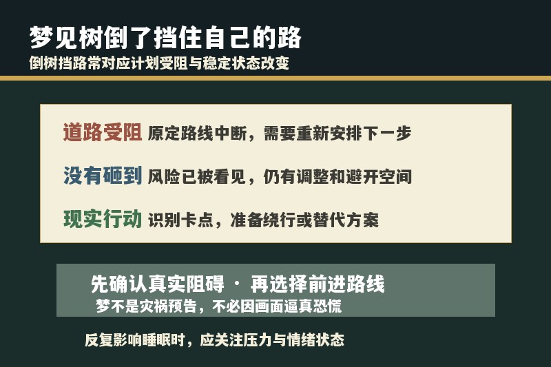 梦见树倒了挡住了自己的路是什么意思？没有砸到自己说明什么