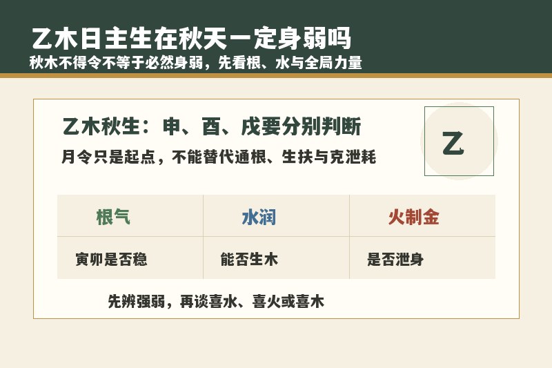乙木日主生在秋天一定身弱吗？喜水还是喜火
